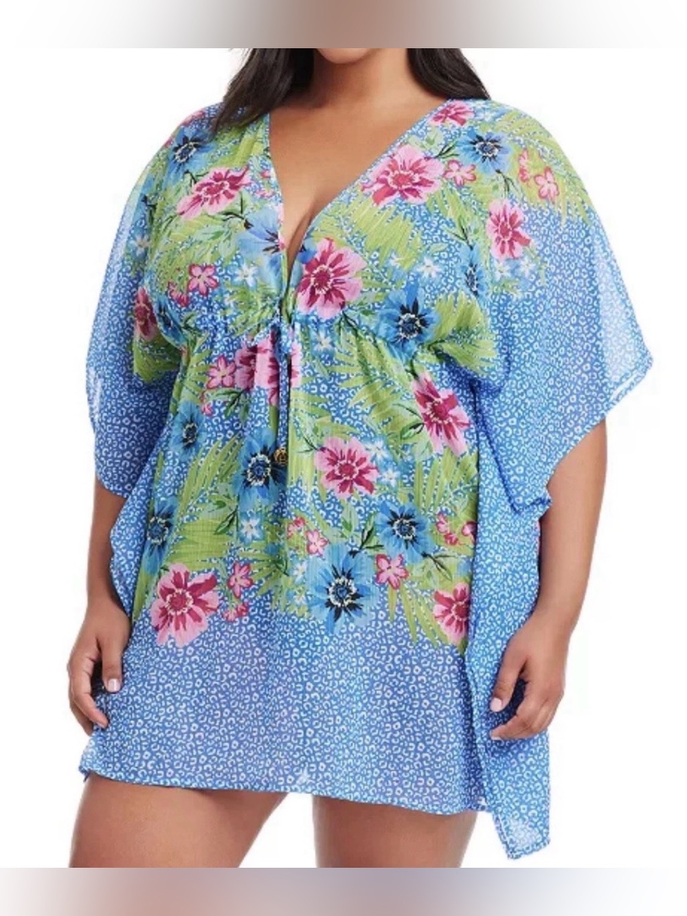 Bleu by Rod Beattie Plus Size Lets Get Away Drawstring Caftan, Multi, Size 2X